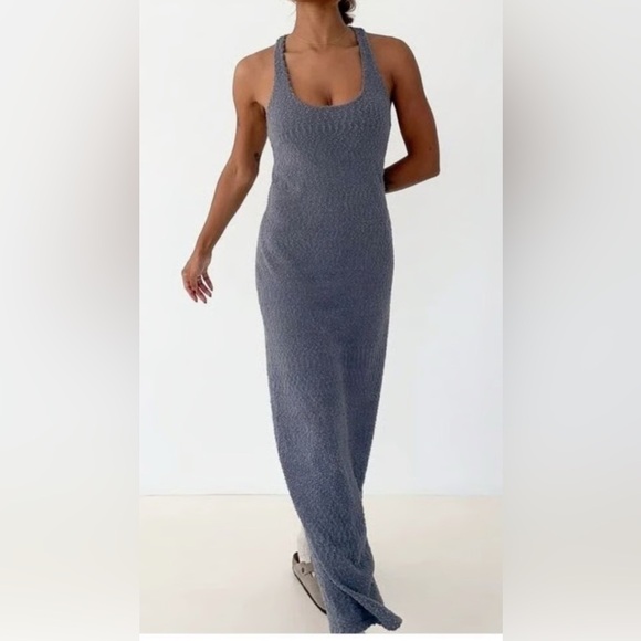 RUMORED Lakeville Maxi Dress S | Smoke Heather Gray | Stretch Textured Knit NWT - Picture 1 of 13
